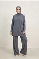Broş Detay Pantolonlu Takım-Antrasit