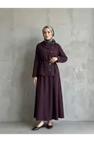 Çapraz Düğmeli Etekli Takım-Bordo