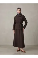 Çapraz Düğmeli Etekli Takım-Kahve