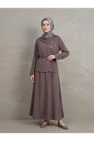 Çapraz Düğmeli Etekli Takım-Açık Kahve