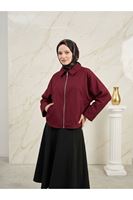 Fermuarlı Cepli Panço-Bordo