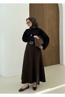 Kelebek Detaylı Dabıl Etek-Kahve