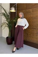 Bel Lastik Pileli Pantolon-Bordo