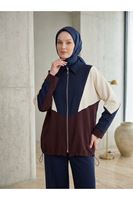Garni Detay Fermuarlı Pantolonlu Takım-Lacivert