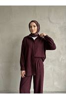 Denim Modal Pantolonlu Takım-Bordo