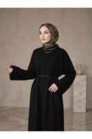 Comfort Dokulu Uzun Elbise -Siyah