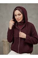 Kapşonlu Fermuarlı Tunik-Bordo