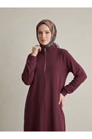 Fermuar Detay Pike Elbise-Bordo