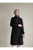 Fermuar Detay Pike Elbise-Siyah
